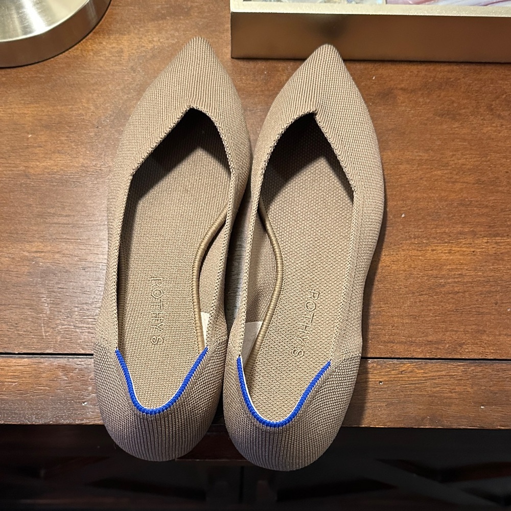 11.5 Rothy's Tan Flats with Blue Detail